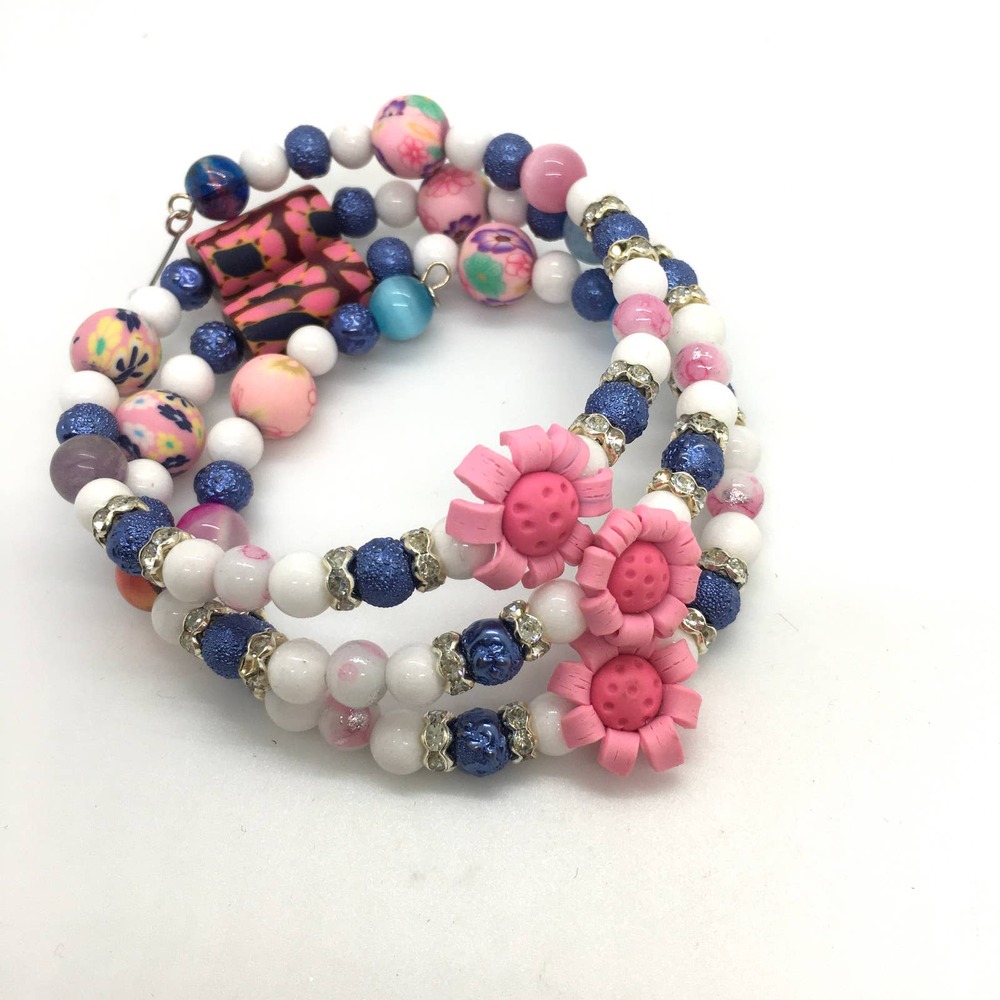 HANDMADE Triple Wrap Floral Festival Bracelet Pink/Violet OS